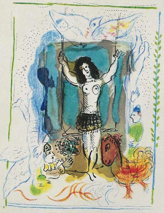 Acrobate à l’Oiseau lithographie contemporaine Marc Chagall Peintures à l'huile